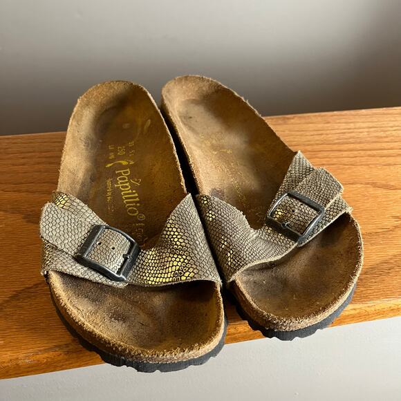 Birkenstock Papillio Madrid Shiny Python Gold Brown Slip On Sandals US 8 EU 39 - Picture 3 of 6